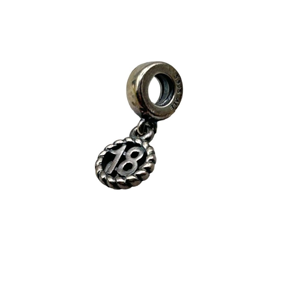Pandora Sliding Charm Pendant Number 18 Sterling Silver Bracelet Bead